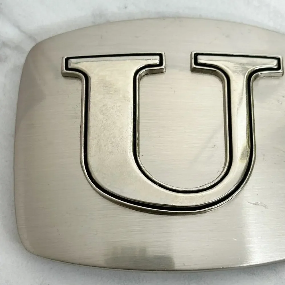 U Letter Initial Monogram Silver Tone Belt Buckle